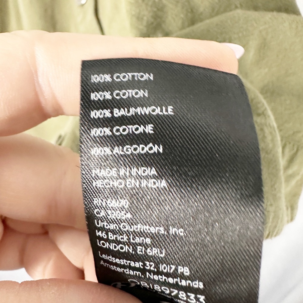 Free People Cotton Ronnie Short Sleeve Olive Green Button Down Dress Size Medium - Picture 7 of 12
